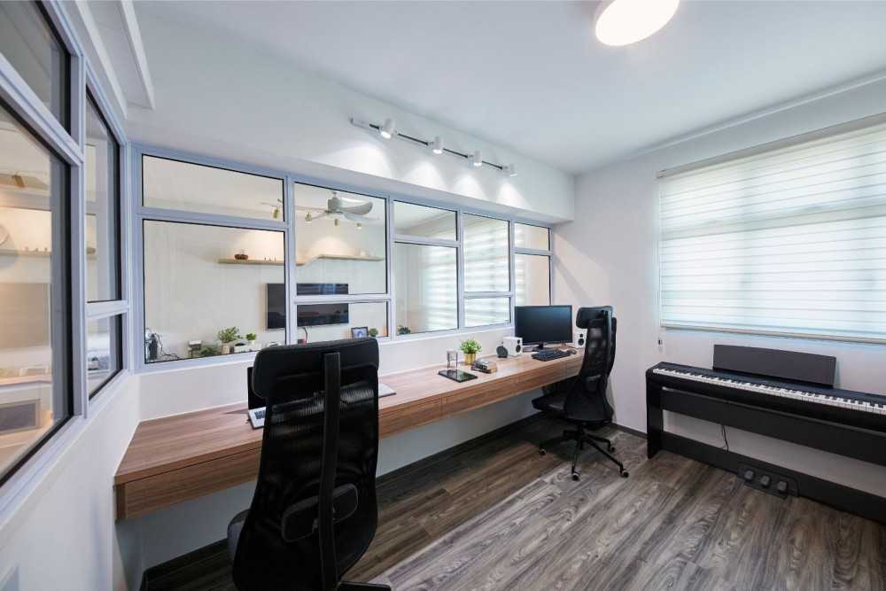 Contemporary Home Office with Small Storage and Drawer Units