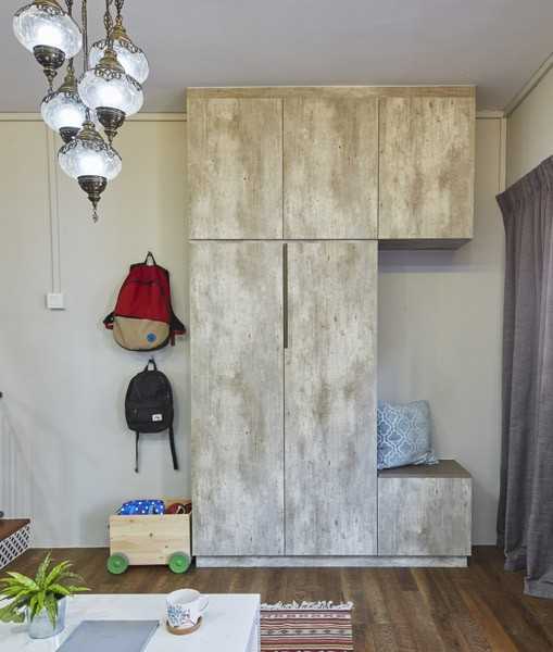 Contemporary Entryway with Seating Bench and Coffee Table