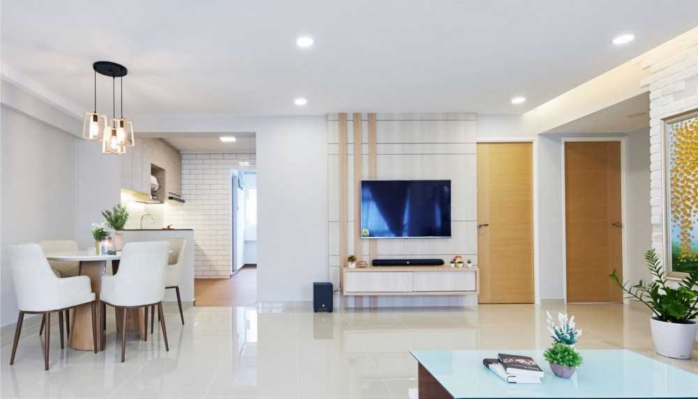 Contemporary Living Room with Marble Floor and TV Console