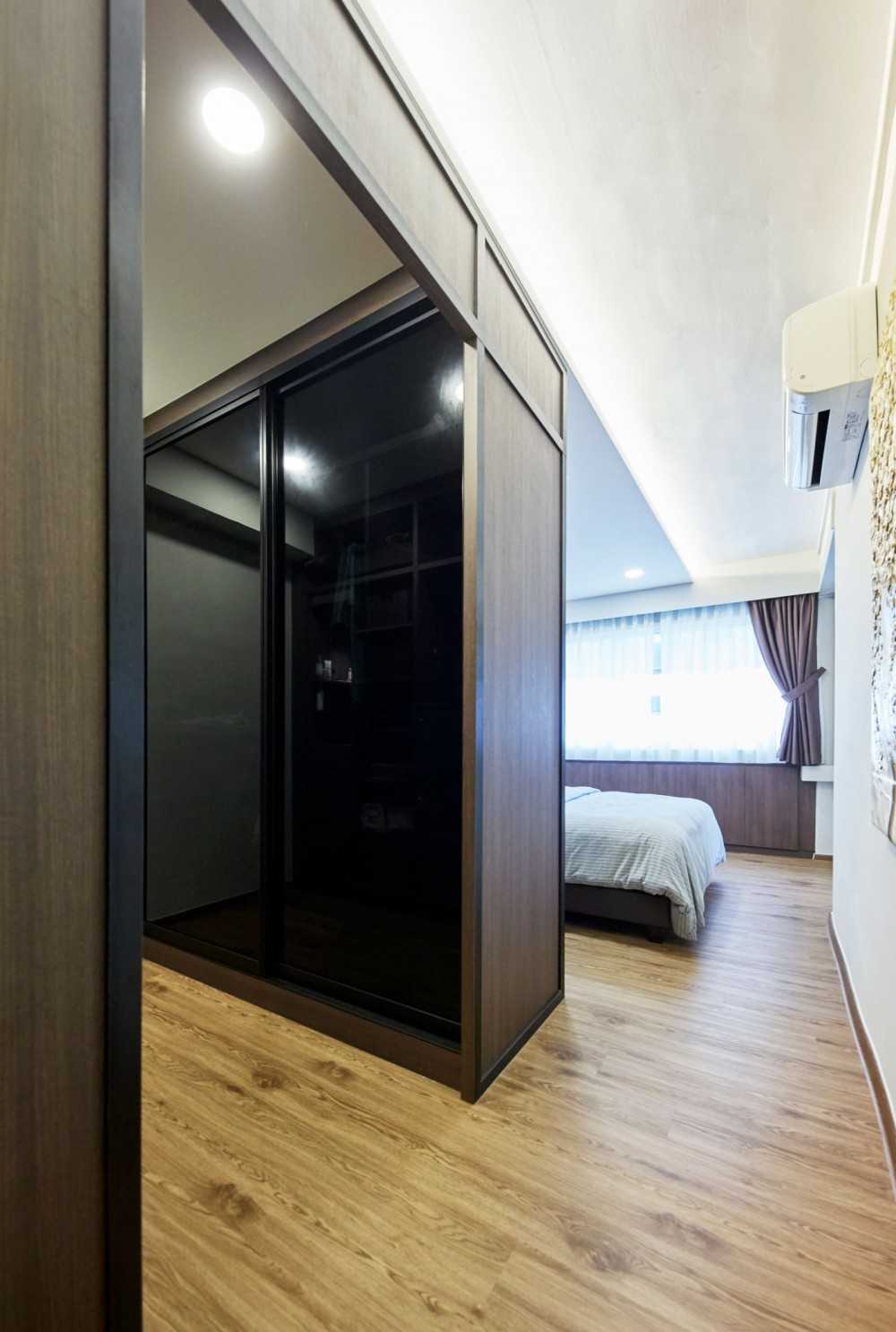 Contemporary Bedroom with Drop Ceiling and Wardrobe