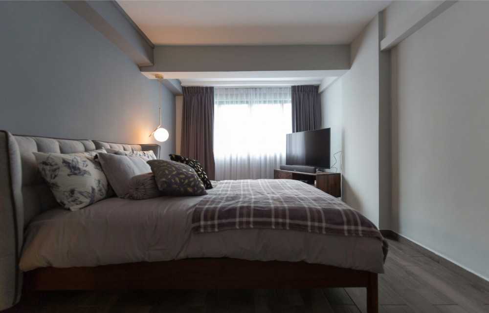 Contemporary Bedroom with TV Console and TV