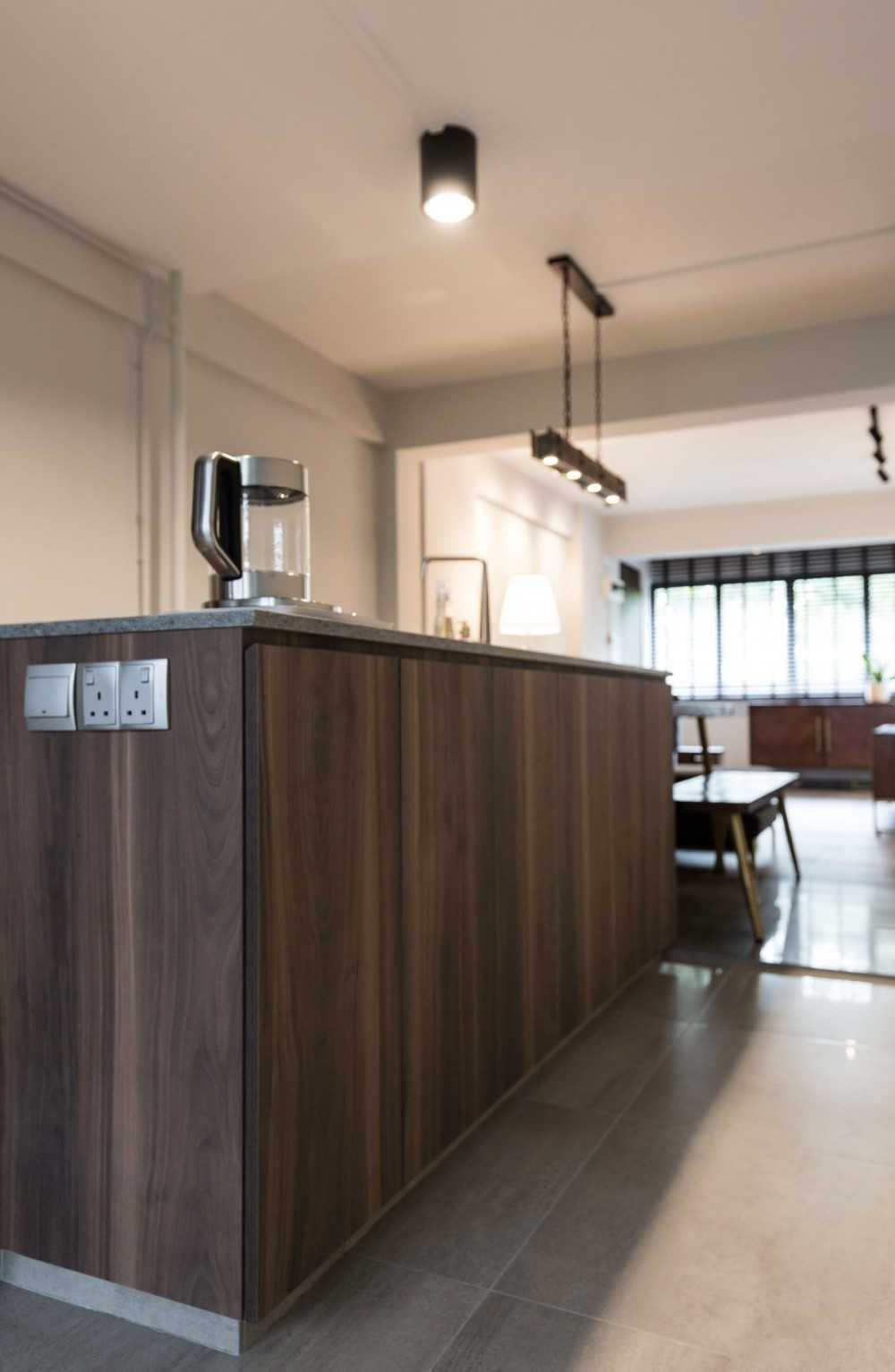 Contemporary Kitchen with Marble Floor and Kitchen Island