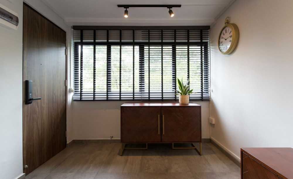 Contemporary Entryway with Shoe Rack and Console Table