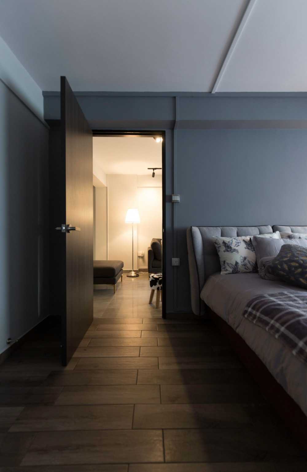 Contemporary Bedroom with Marble Floor and Queen Bed