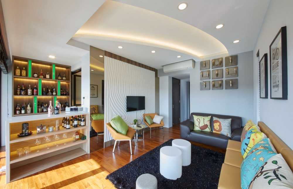 Asian Living Room with Sofa and TV