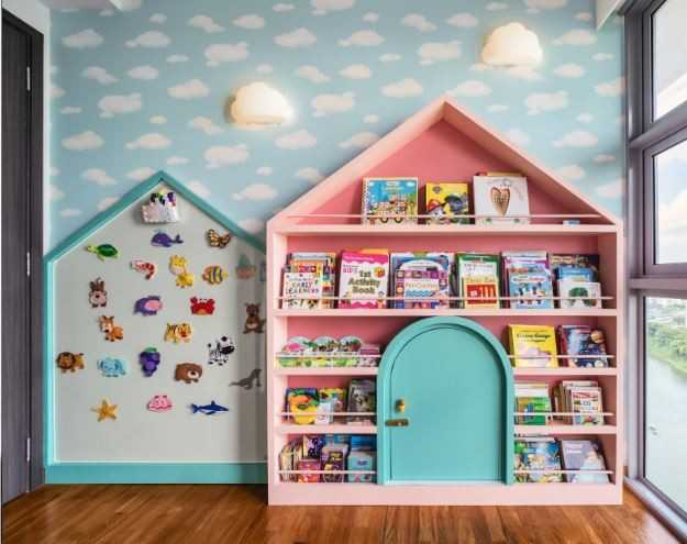 Modern Kids Room with Bookshelf and Toys