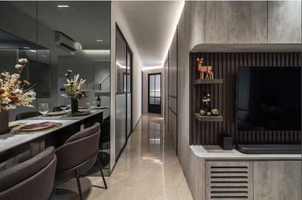 Contemporary Living Room with TV Console and Feature Wall