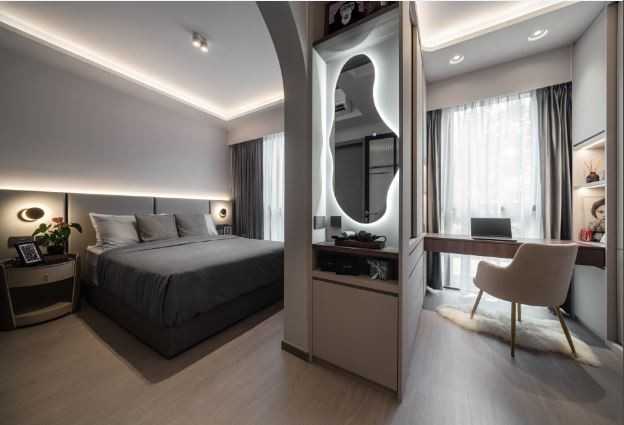 Contemporary Bedroom with Bedroom Dresser and Bed