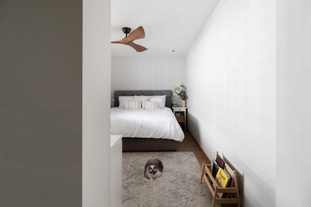 Modern Bedroom with Vinyl Flooring and Ceiling Light