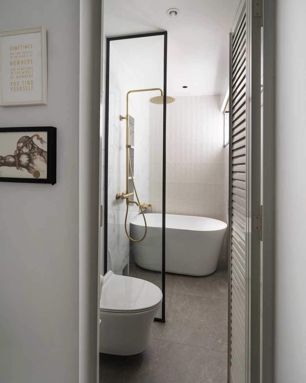 Modern Bathroom with Granite Floor and Rainshower