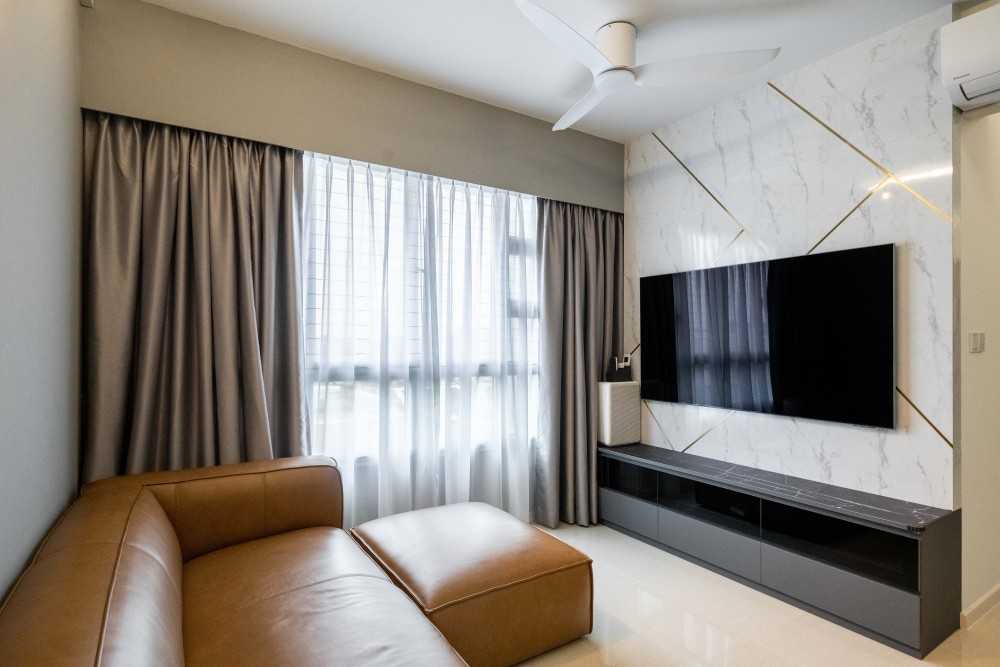 Contemporary Living Room with Cement Floor and TV Console