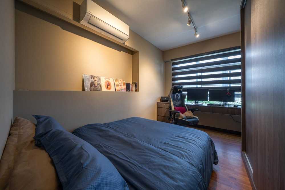 Contemporary Bedroom with Platform Bed and Vinyl Flooring