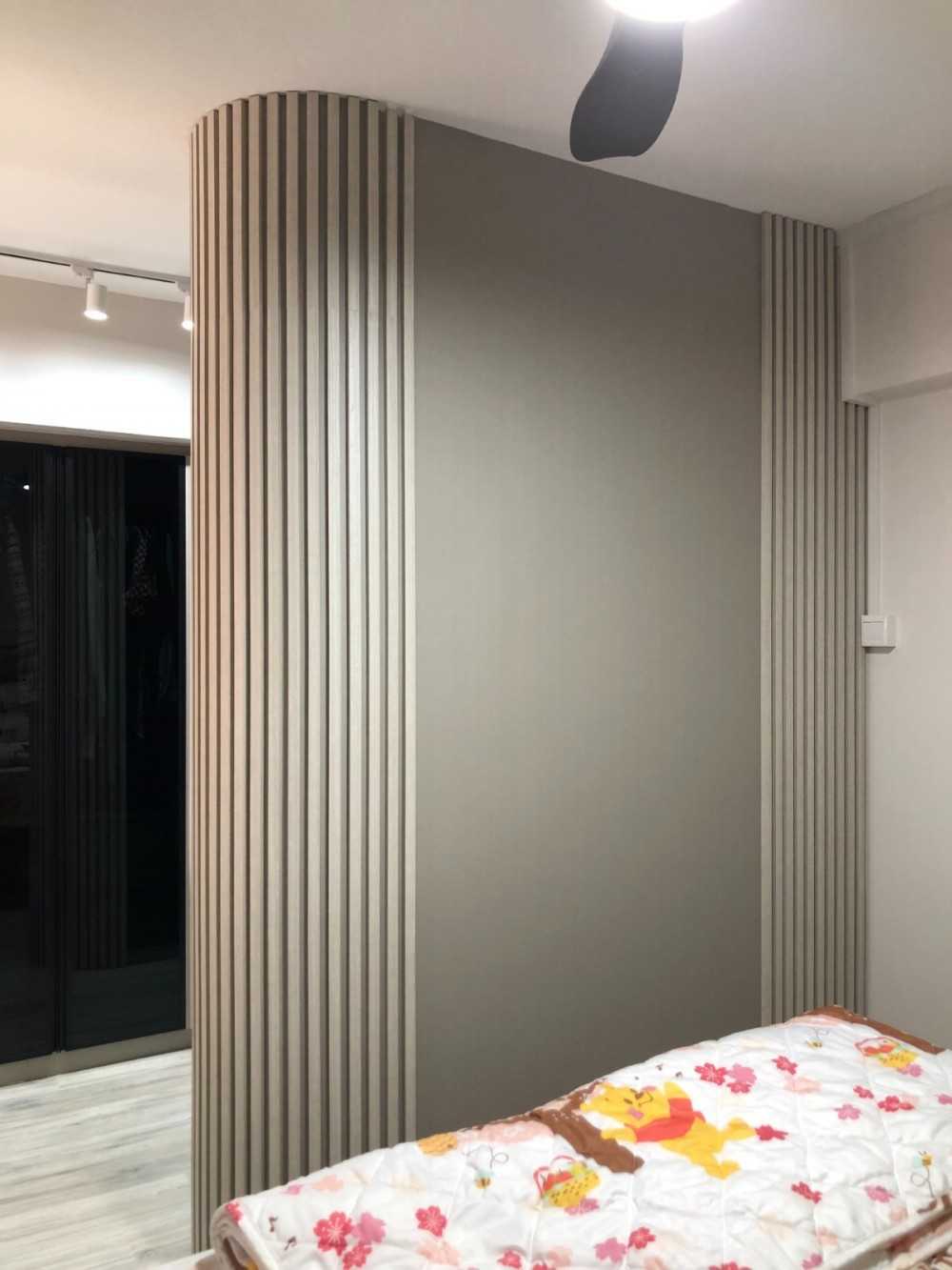Scandinavian Bedroom with Wardrobe and Paintings