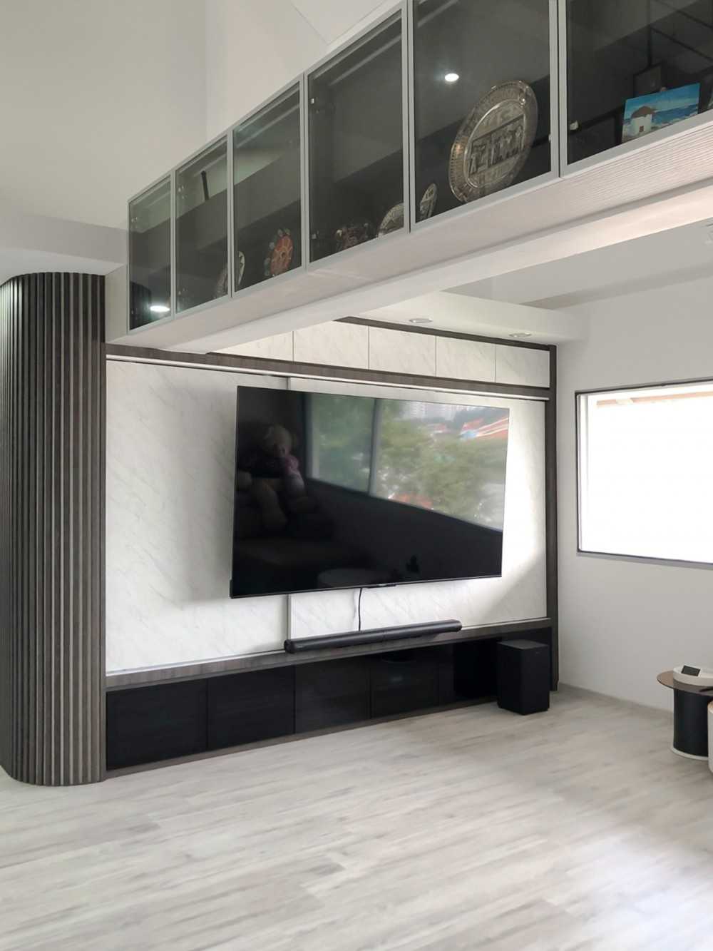 Scandinavian Living Room with TV Console and Paintings