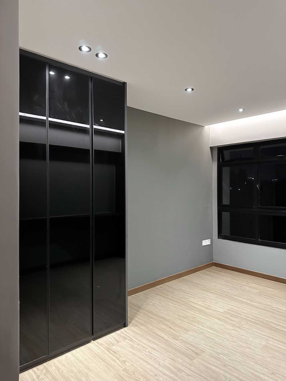 Modern Bedroom with Wardrobe and Window Grille