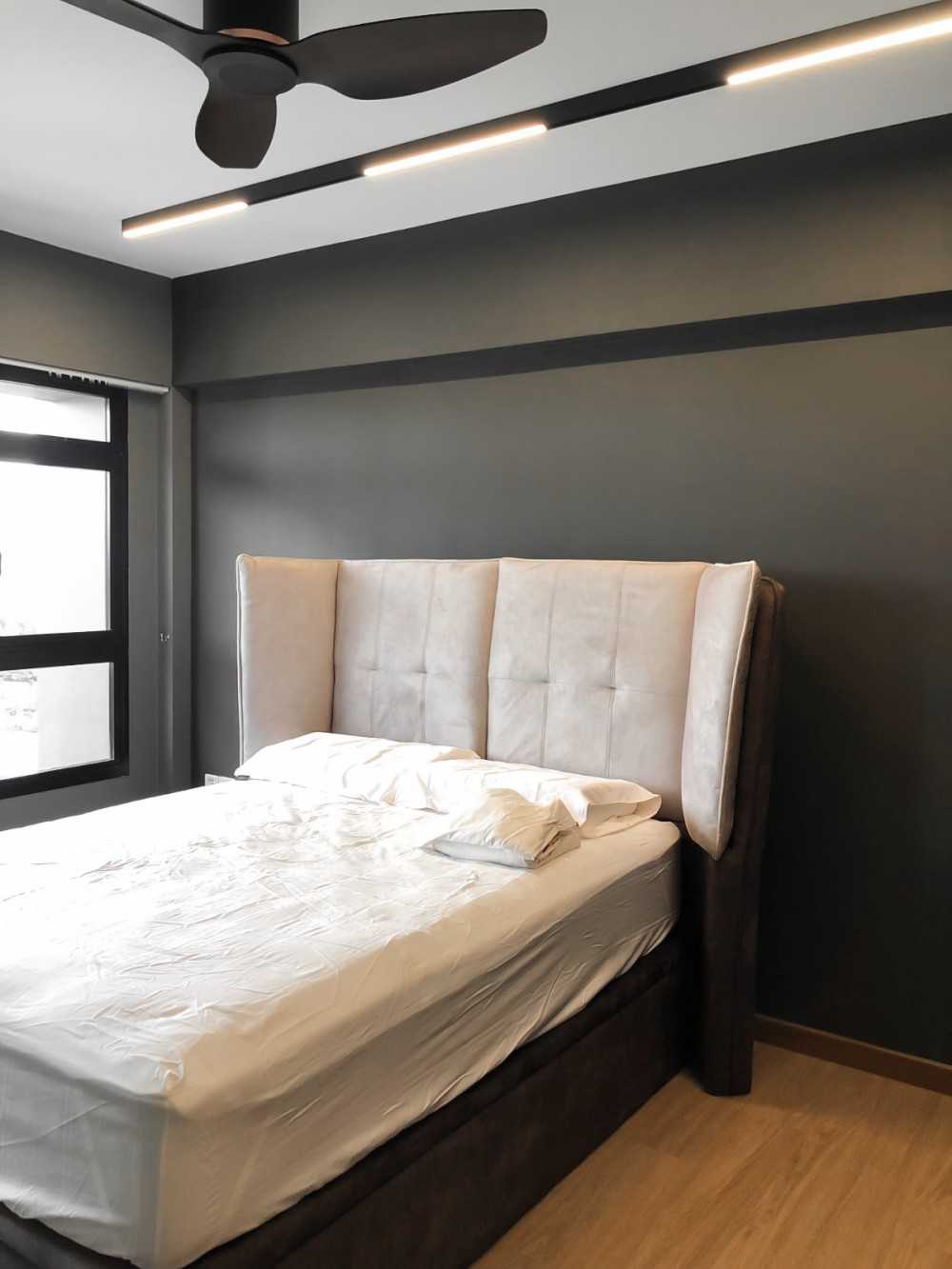Modern Bedroom with Window Grille and Paintings