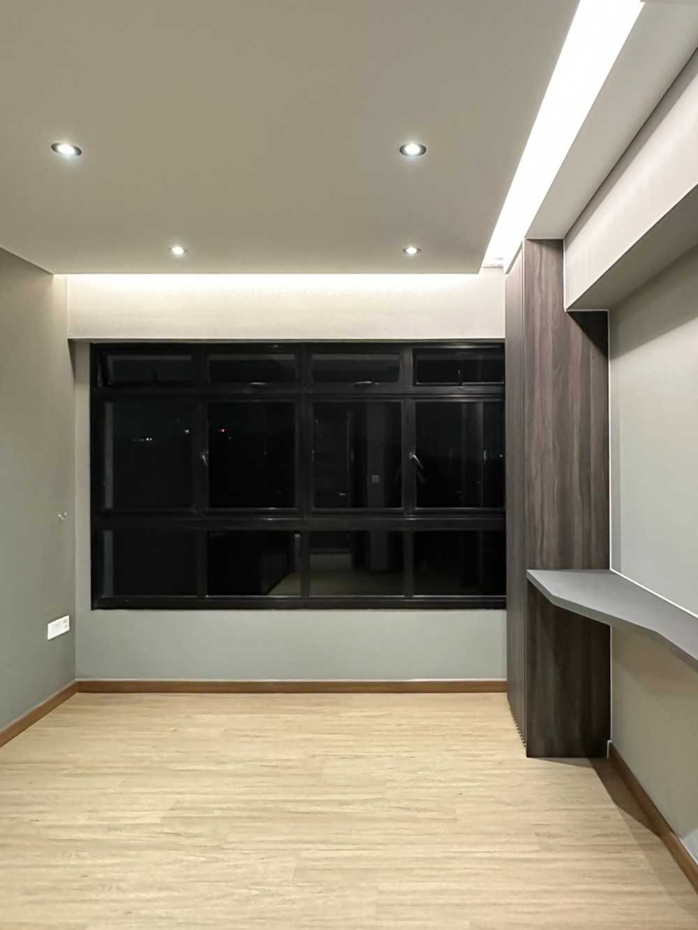 Modern Bedroom with Wardrobe and Window Grille