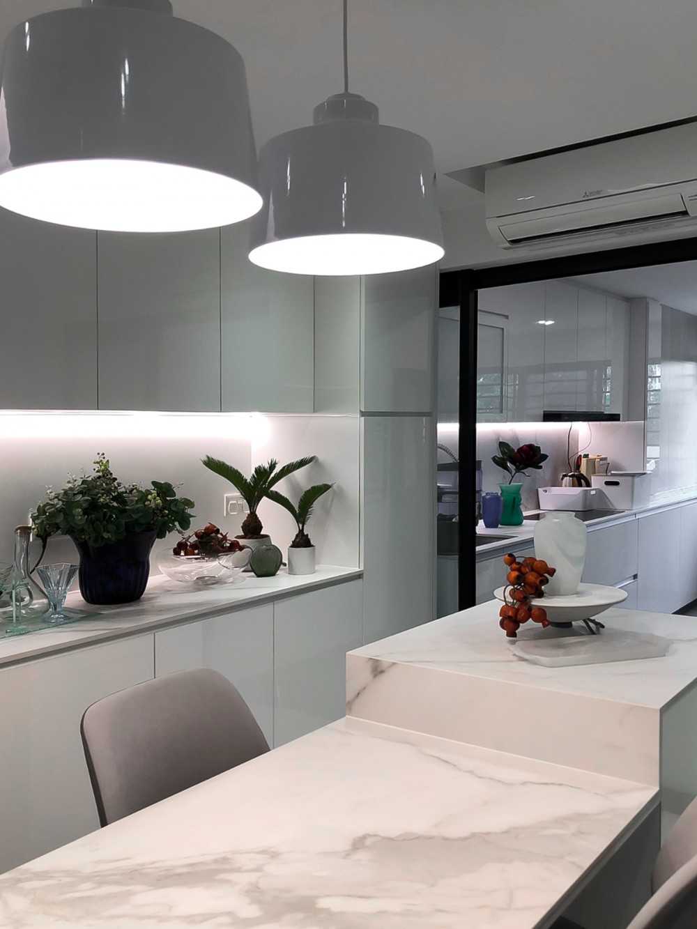 Scandinavian Dining Room with Dining Table and Side Table