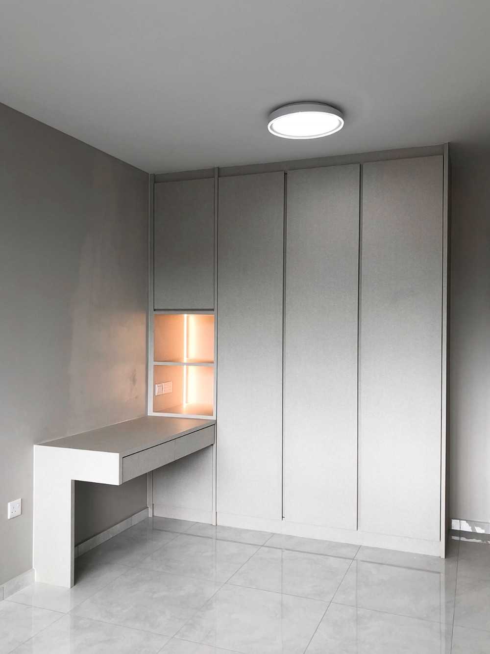Scandinavian Bedroom with Bookshelf and Wardrobe