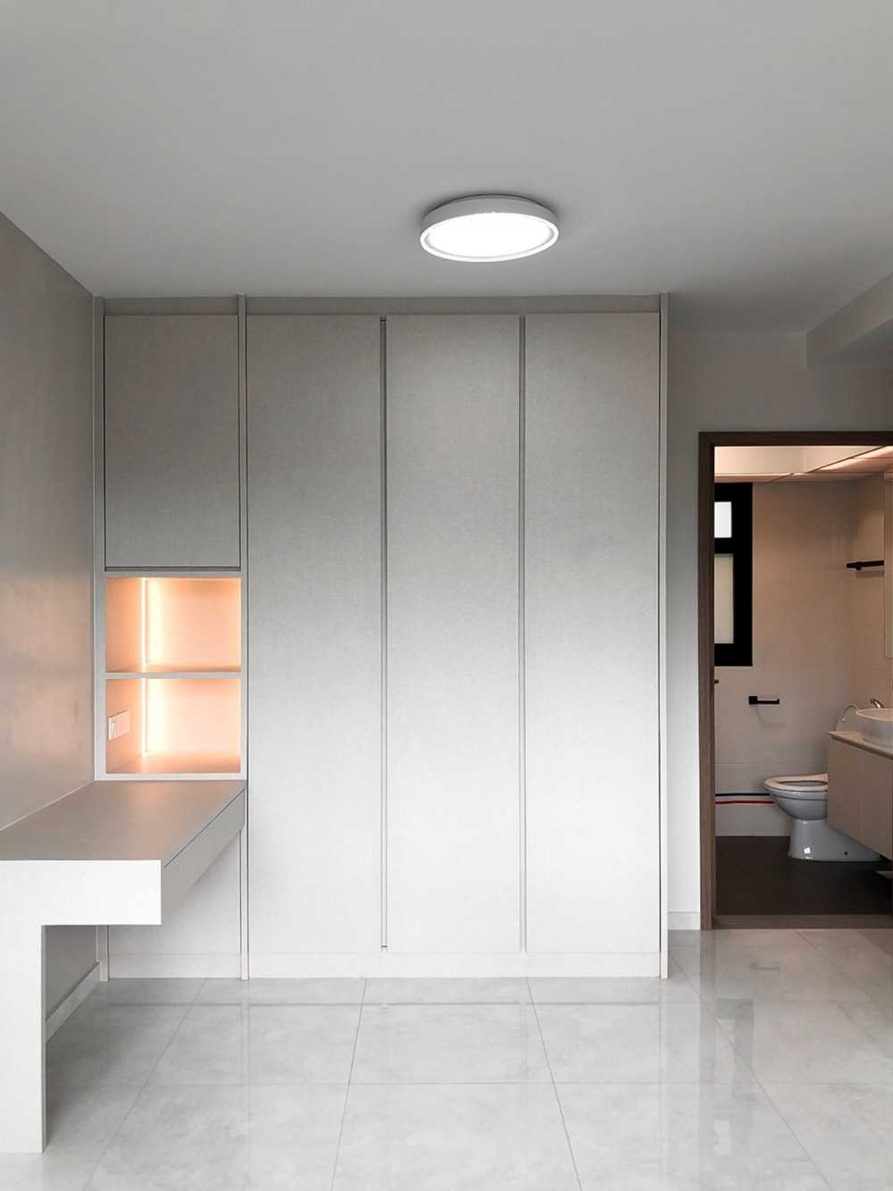 Scandinavian Bedroom with Bookshelf and Wardrobe