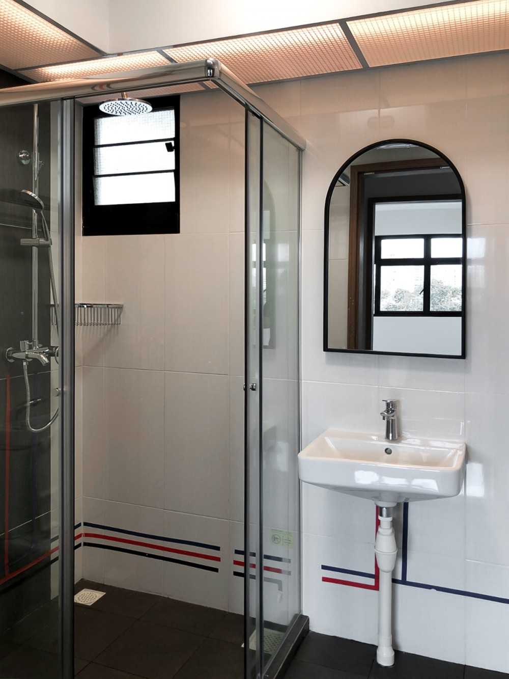 Scandinavian Bathroom with Shower Screen and Bathroom Storage