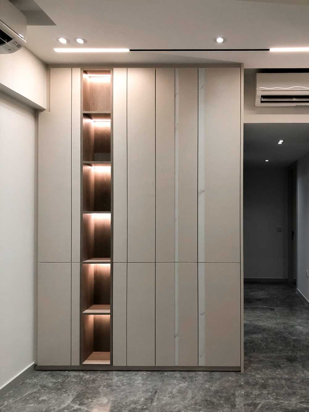 Scandinavian Foyer with Paintings and Storage Cabinets