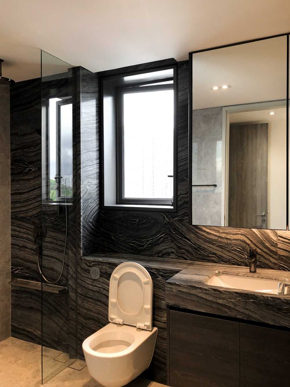 Scandinavian Bathroom with Mirror and Shower Screen