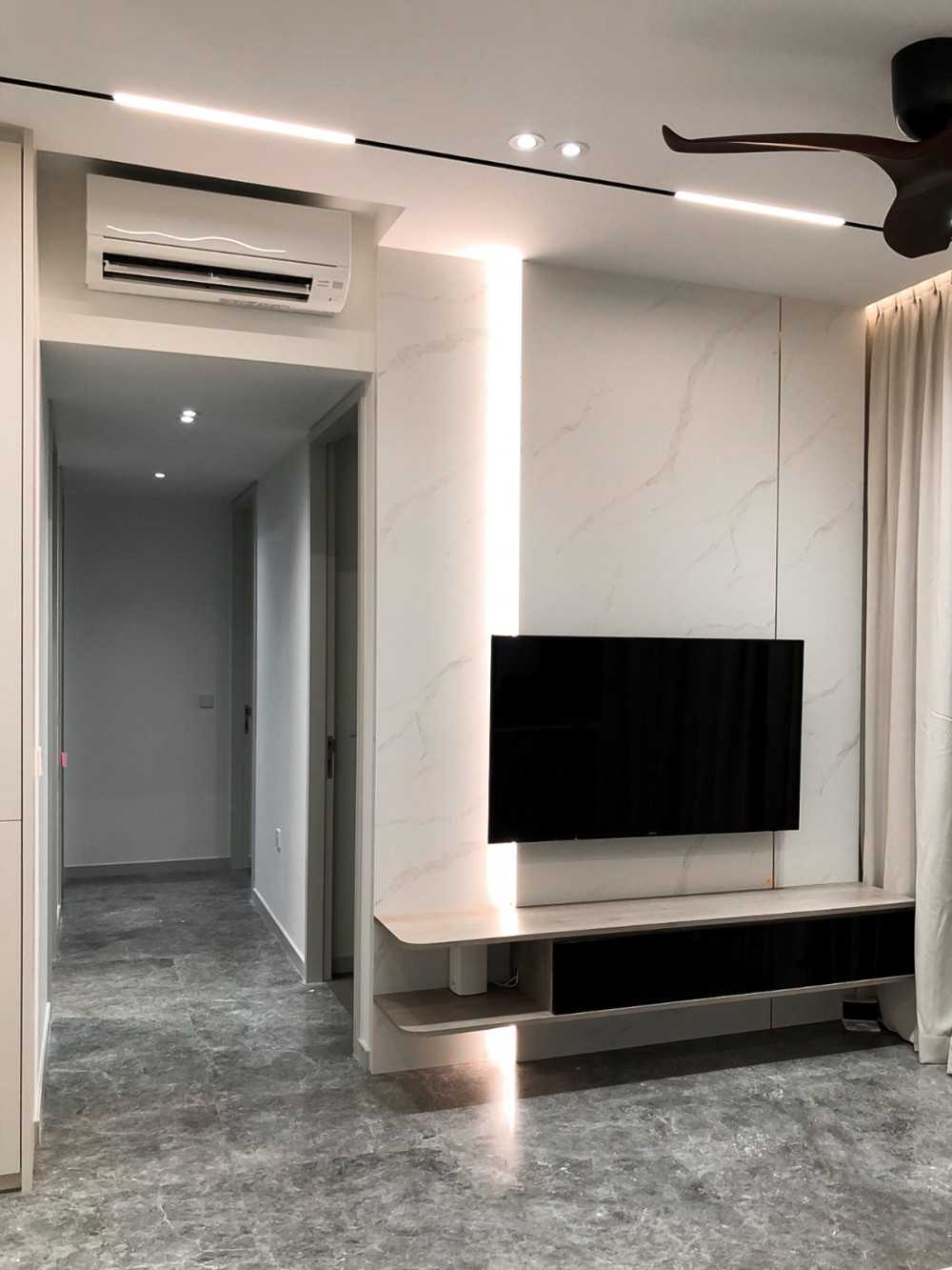 Scandinavian Living Room with TV Console and Paintings