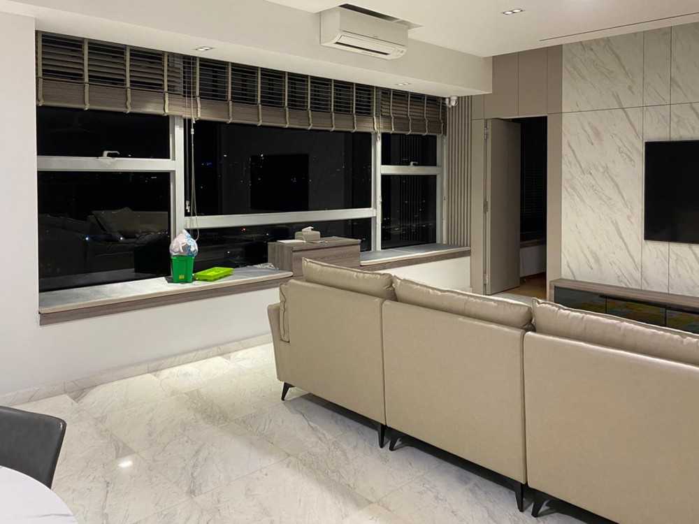 Modern Living Room with TV Console and Window Seat