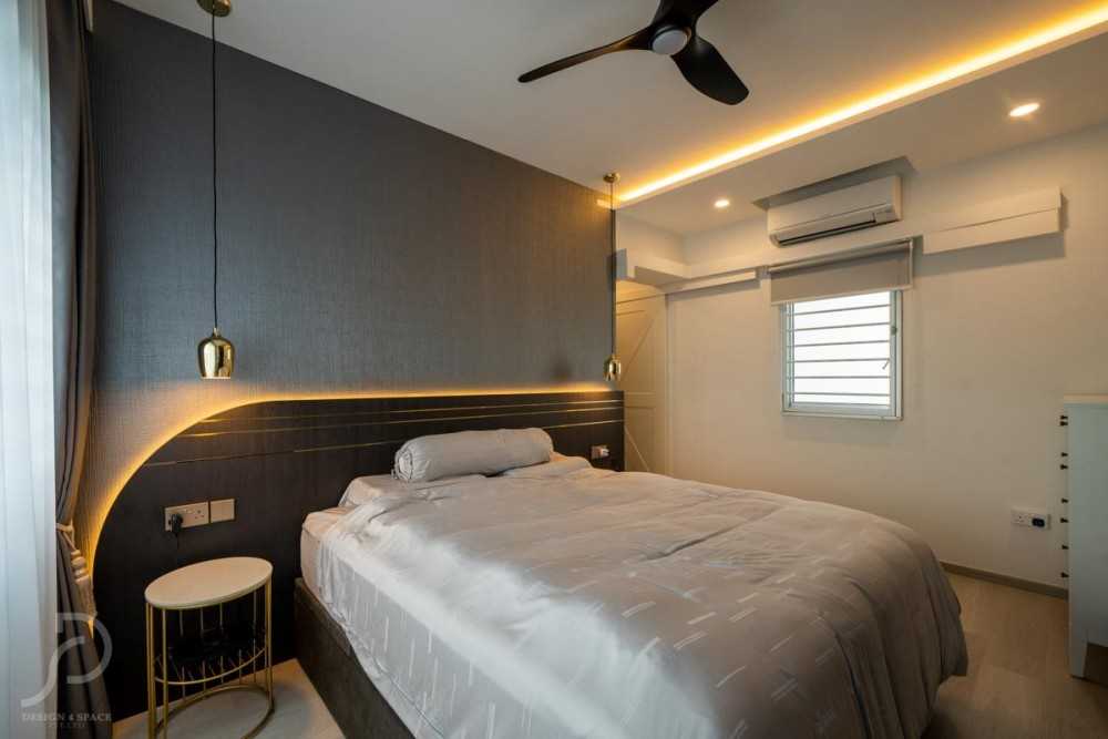 Contemporary Bedroom with Homogeneous Tiles and Wood Flooring
