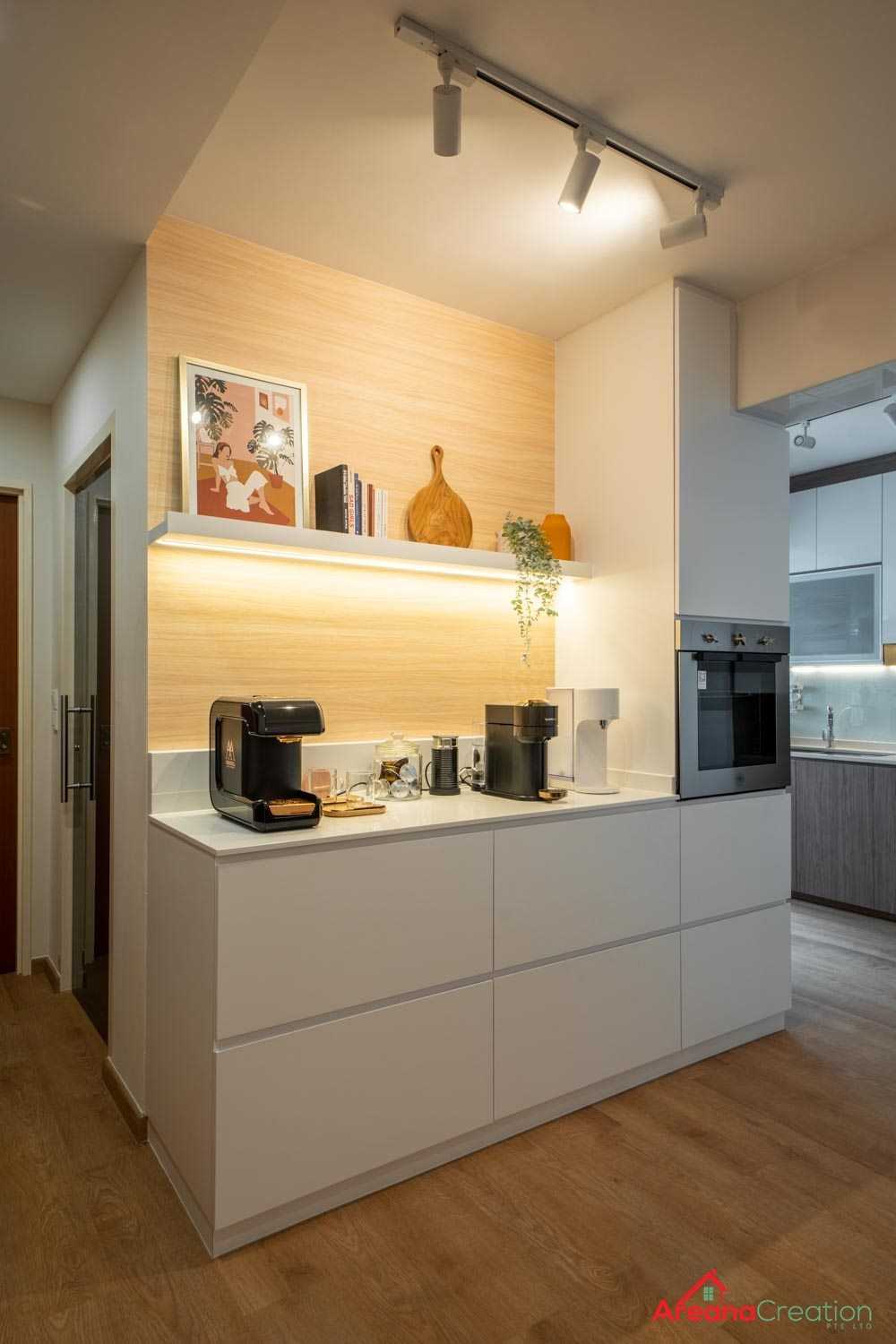 Scandinavian Kitchen with Countertop and Vinyl Flooring