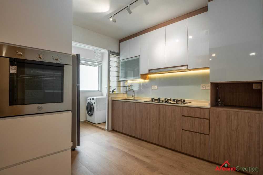 Scandinavian Kitchen with Vinyl Flooring and Kitchen Window