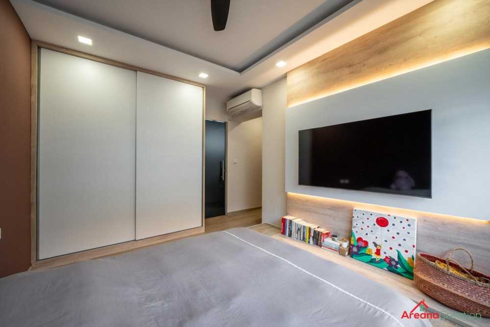 Scandinavian Bedroom with Bookshelf and Vinyl Flooring