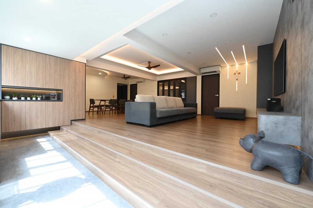 Contemporary Living Room with Vinyl Flooring and TV Console