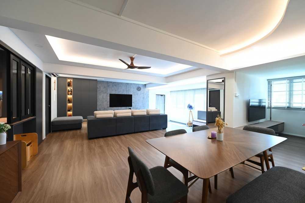 Contemporary Dining Room with Cove Lighting and Ceiling Light