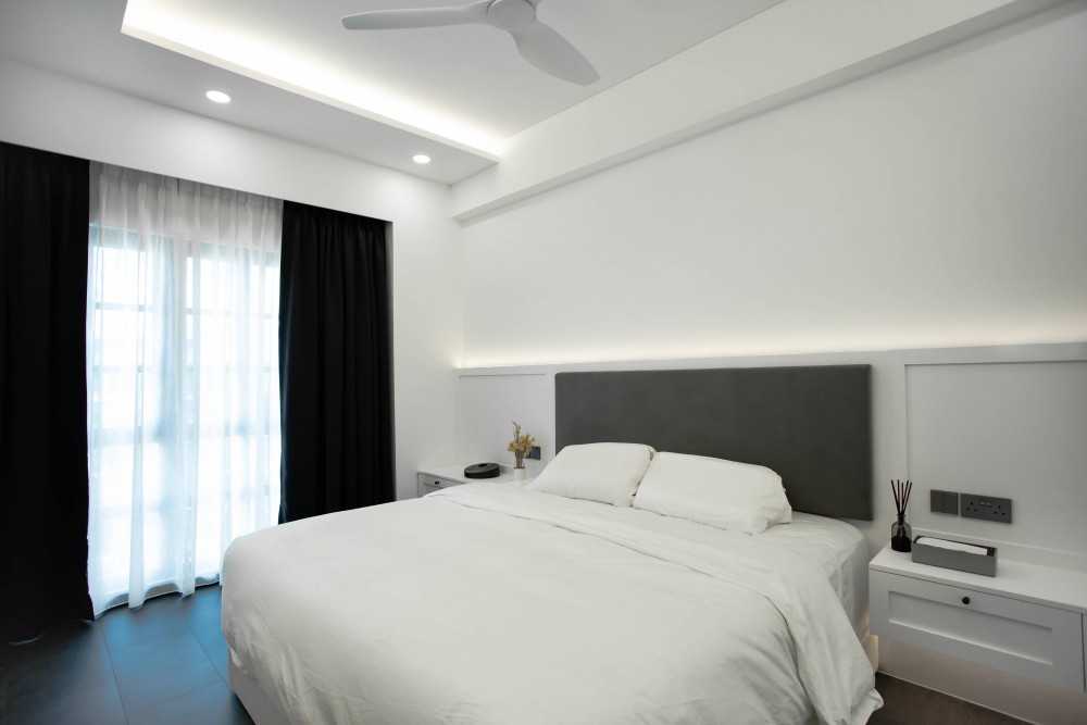 Scandinavian Bedroom with Homogeneous Tiles and Wood Flooring