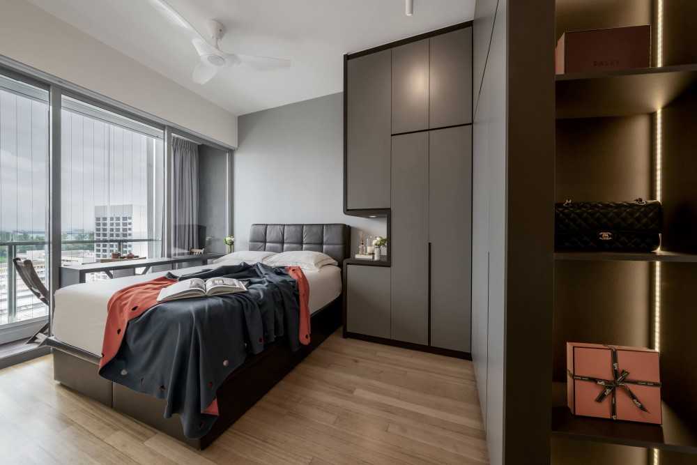 Contemporary Bedroom with Downlights and Bedside Table