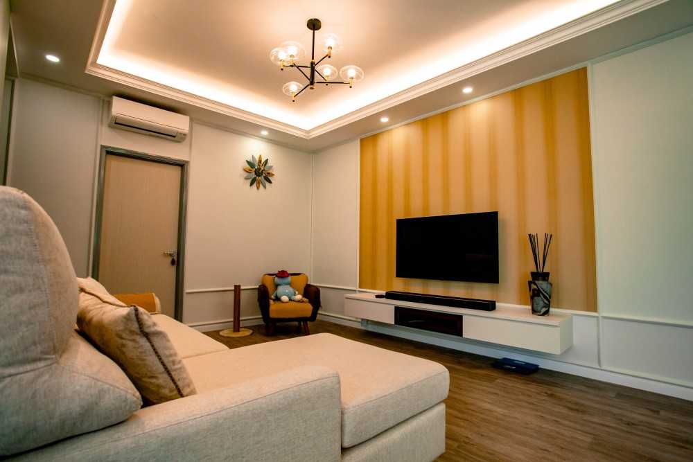 Modern Living Room with Vinyl Flooring and Feature Wall