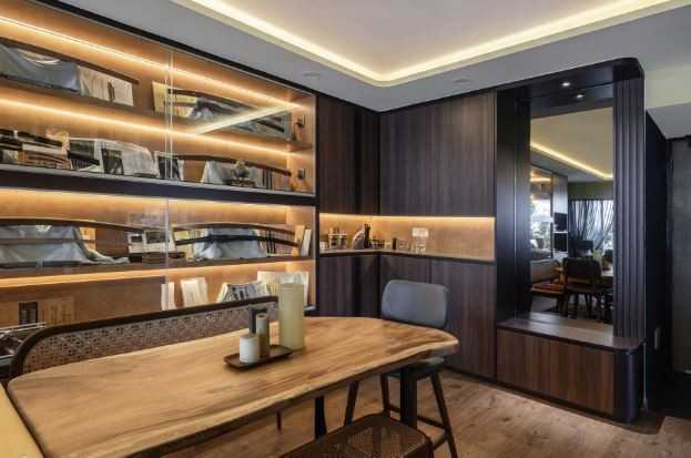 Asian Dining Room with Drop Light and Ceiling Light