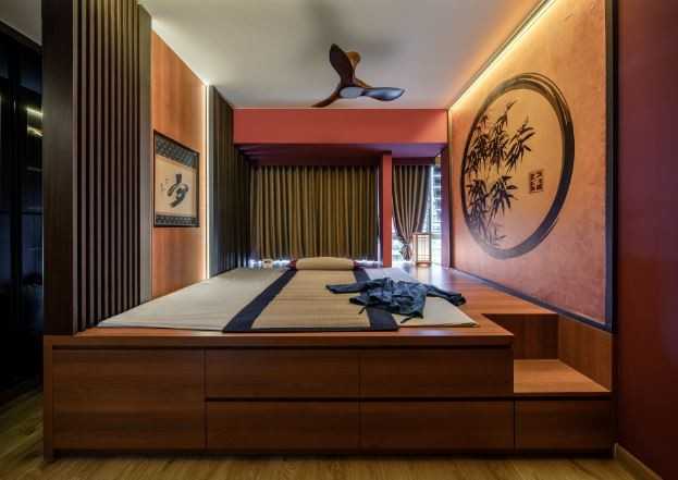 Asian Bedroom with Ceiling Light and Wardrobe