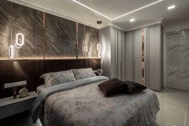 Modern Bedroom with Drop Light and Wardrobe
