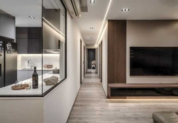 Contemporary Living Room with TV Console and Paintings