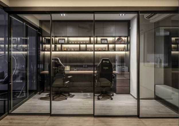 Contemporary Study with Ceiling Light and Desk