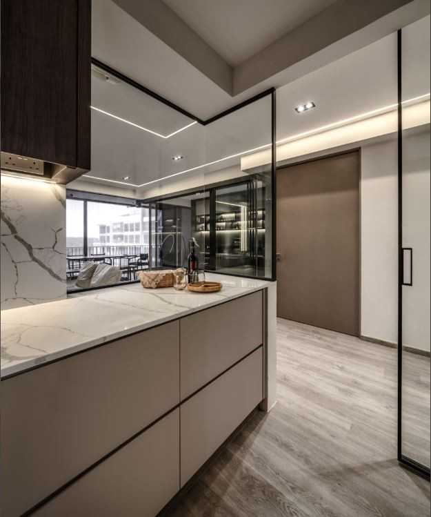Contemporary Kitchen with Countertop and Kitchen Window