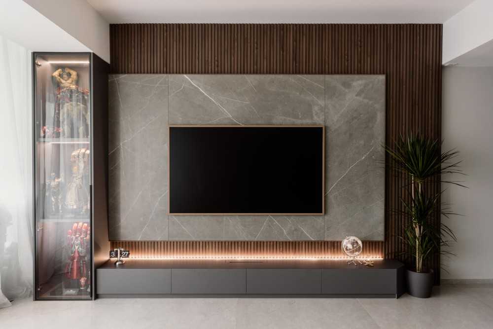 Modern Living Room with TV Console and Display Cabinets