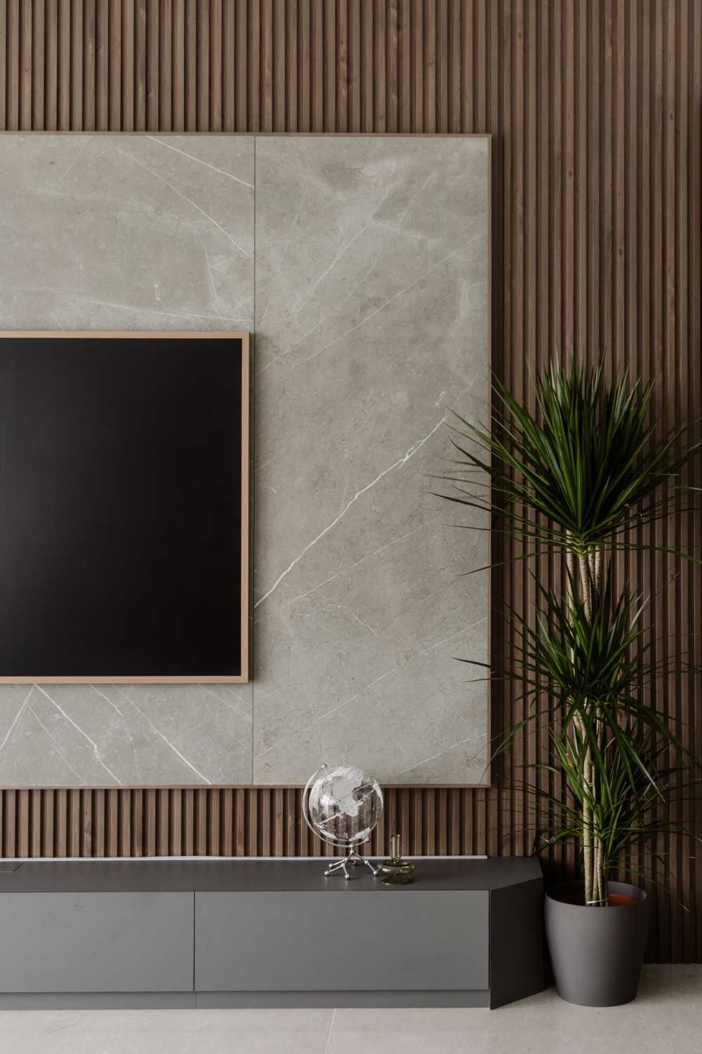 Modern Living Room with Feature Wall and Storage Cabinets