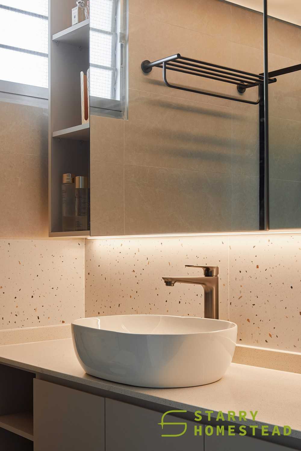 Scandinavian Bathroom with Vanity Counter and Bathroom Storage