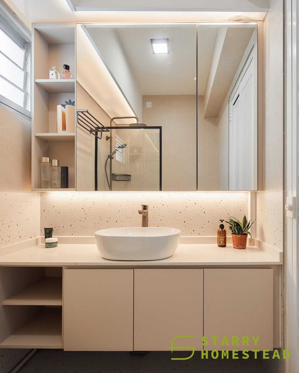 Scandinavian Bathroom with Mirror and Vanity Counter