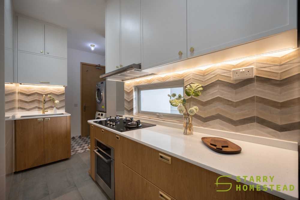 Scandinavian Kitchen with Kitchen Backsplash and Flooring