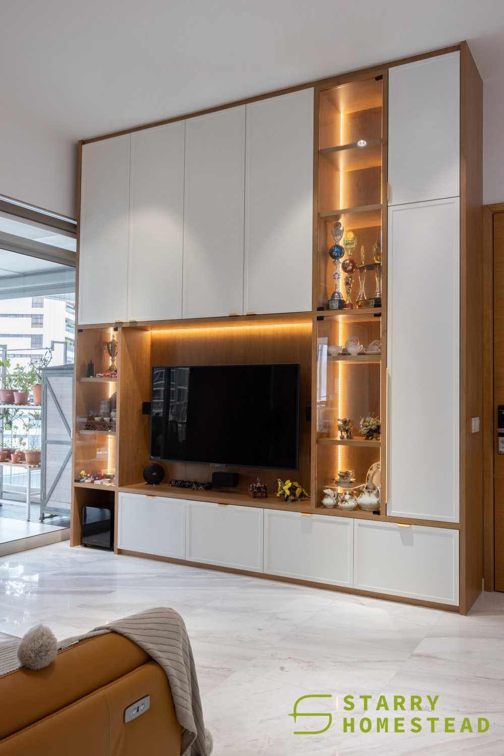 Scandinavian Living Room with TV Console and Flooring